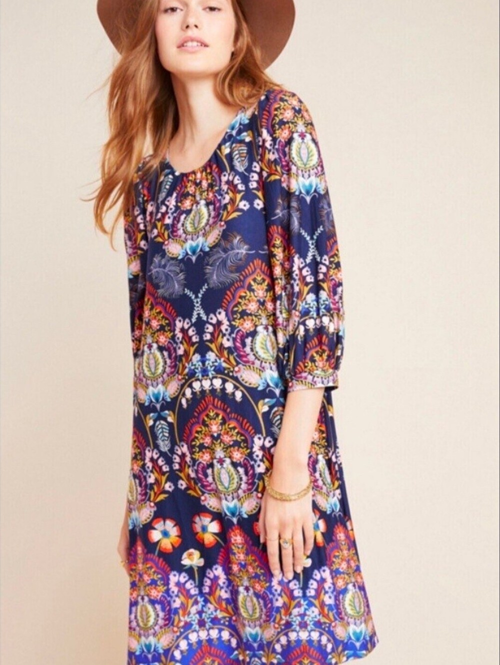 Anthropologie Maeve Floral Patterned Dress with Keyhole Back